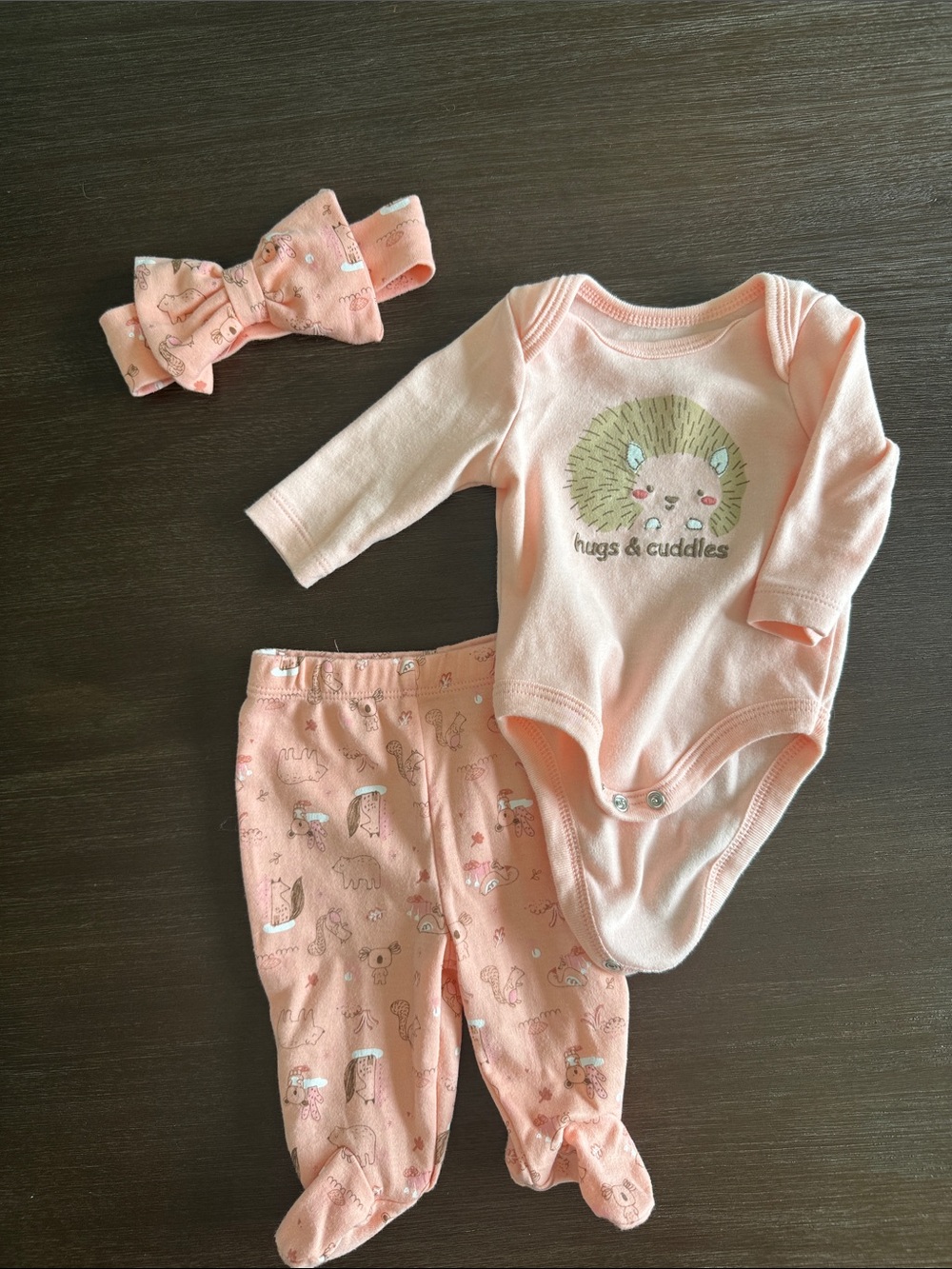 Peach woodland creatures 3-piece girls outfit